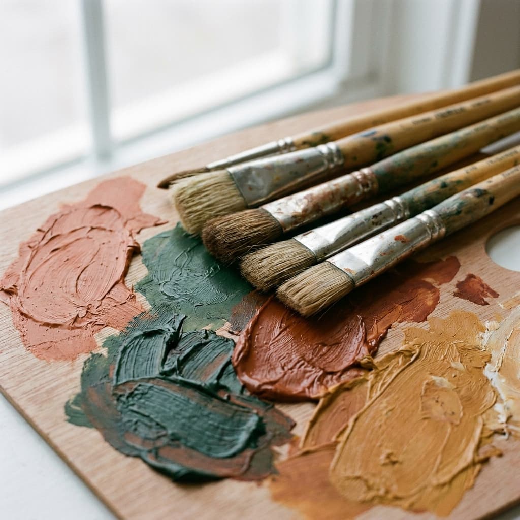 Pinceaux et palette de couleurs