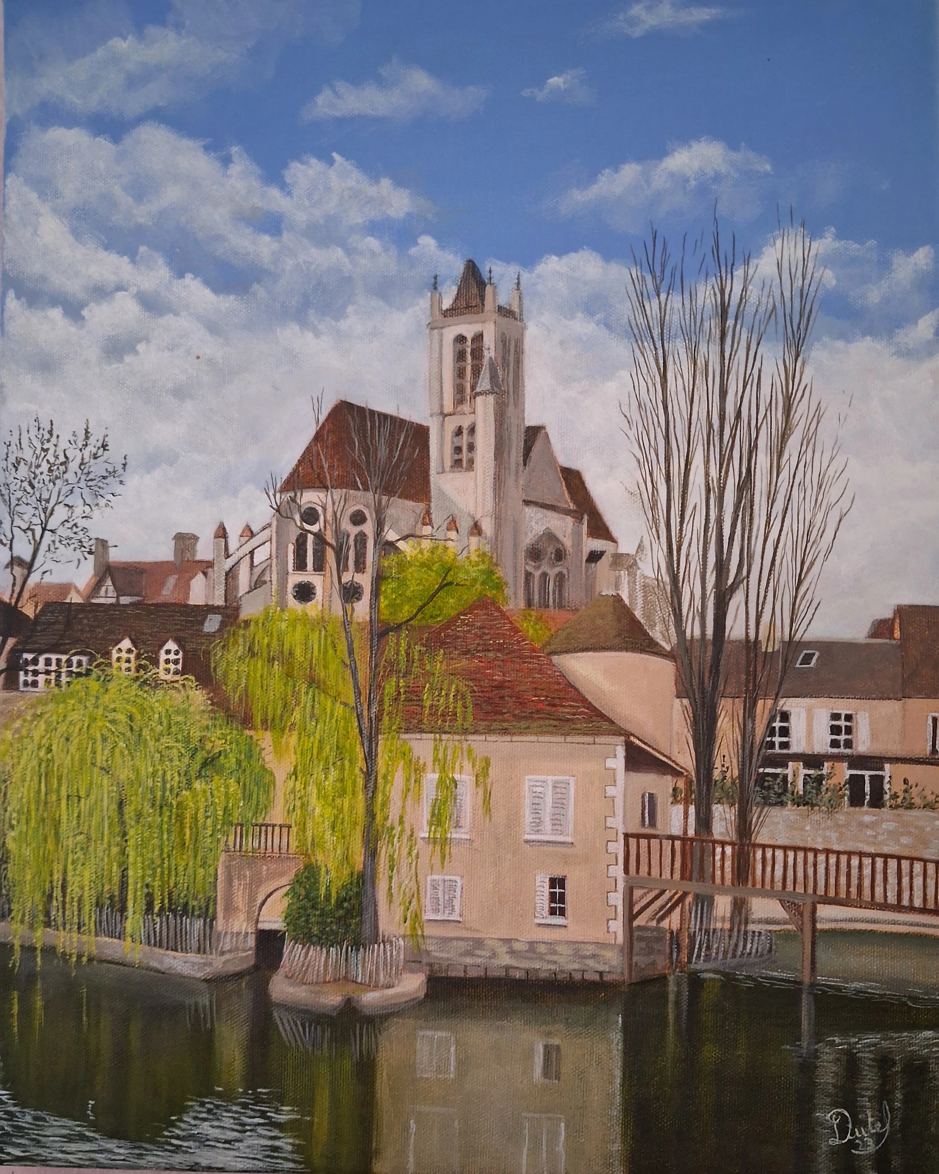 Peinture représentant un village médiéval
